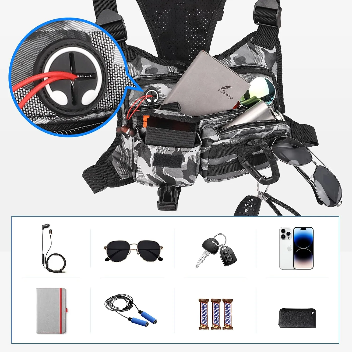 Chest Bag For Men, Tactical Inspired Sports Utility Chest Pack, EDC Pouch Bag With Built-In Phone Holder for Workouts, Running, Cycling, Grey