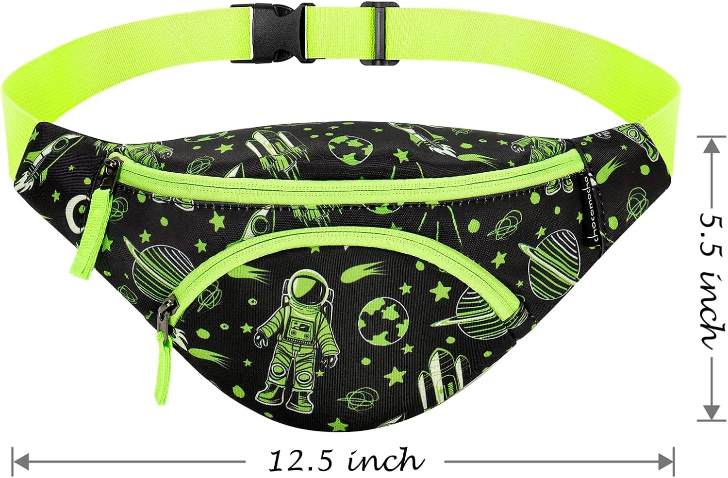 Choco Mocha Kids Fanny Pack Boys Astronaut Toddler Belt Bag 2-4 4-6 Kid Waist Bag Outer for Little Boy age 6-9 8-12 Small Hip Pack Neon Green
