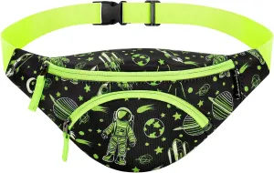 Choco Mocha Kids Fanny Pack Boys Astronaut Toddler Belt Bag 2-4 4-6 Kid Waist Bag Outer for Little Boy age 6-9 8-12 Small Hip Pack Neon Green