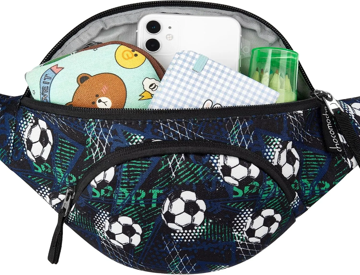 Choco Mocha Kids Fanny Pack Boys Football Toddler Belt Bag 2-4 4-6 Kid Waist Bag Outer for Little Boy age 6-9 8-12 Small Hip Pack Black