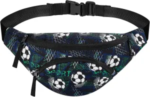 Choco Mocha Kids Fanny Pack Boys Football Toddler Belt Bag 2-4 4-6 Kid Waist Bag Outer for Little Boy age 6-9 8-12 Small Hip Pack Black