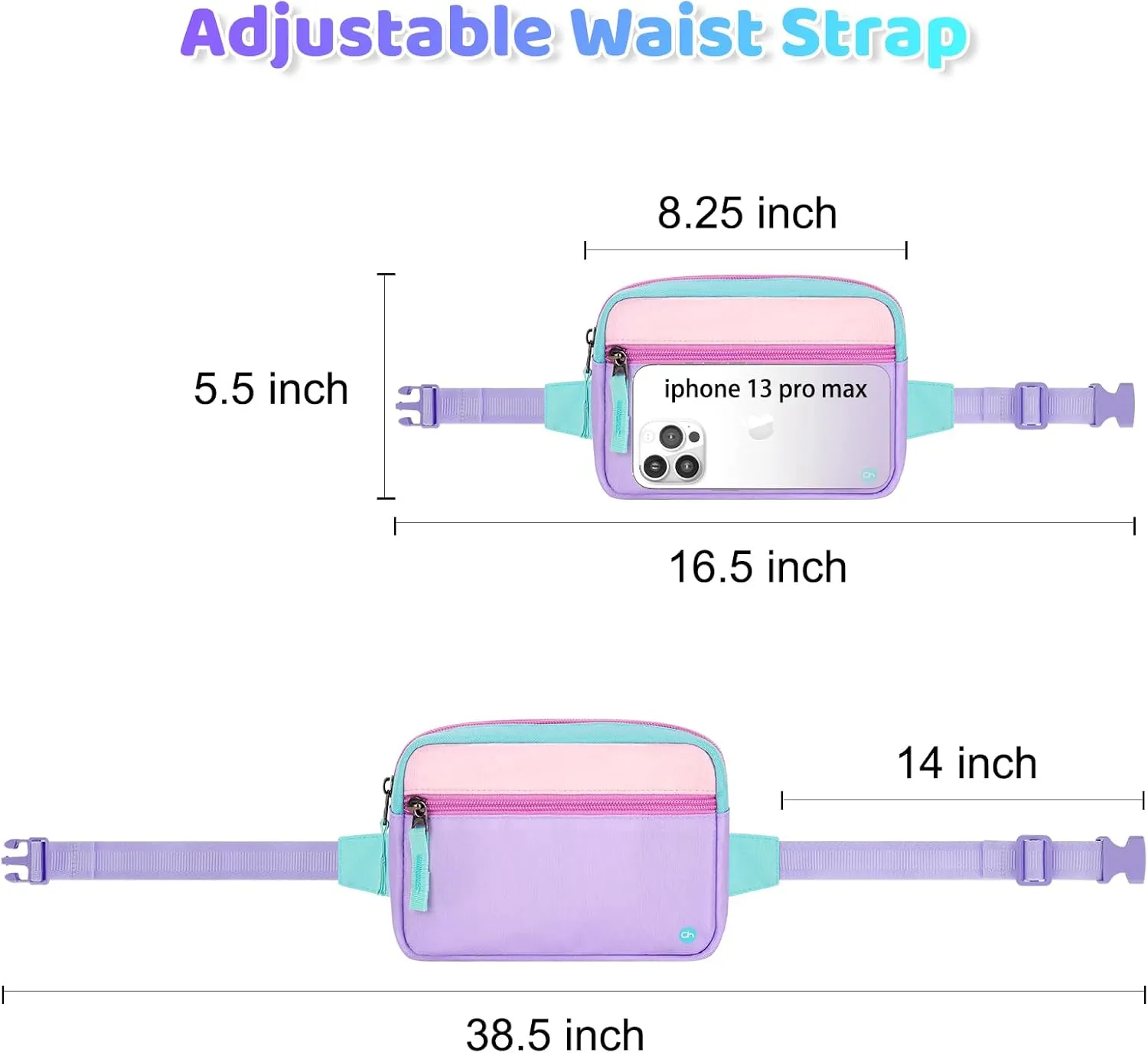 Choco Mocha Kids Fanny Pack for Girls - Purple & Teal, Ages 6-8