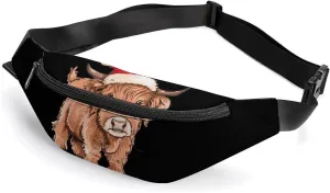 Christmas Cow Crossbody Fanny Pack Waist Packs Adjustable Shoulder Bags Sling Bag for Hiking Running Cycling