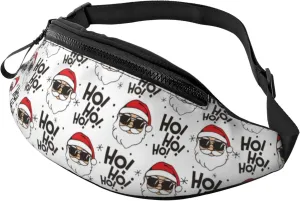Christmas Santa Claus Pattern Fanny Pack, Black and White Holiday Design, Adjustable Belt