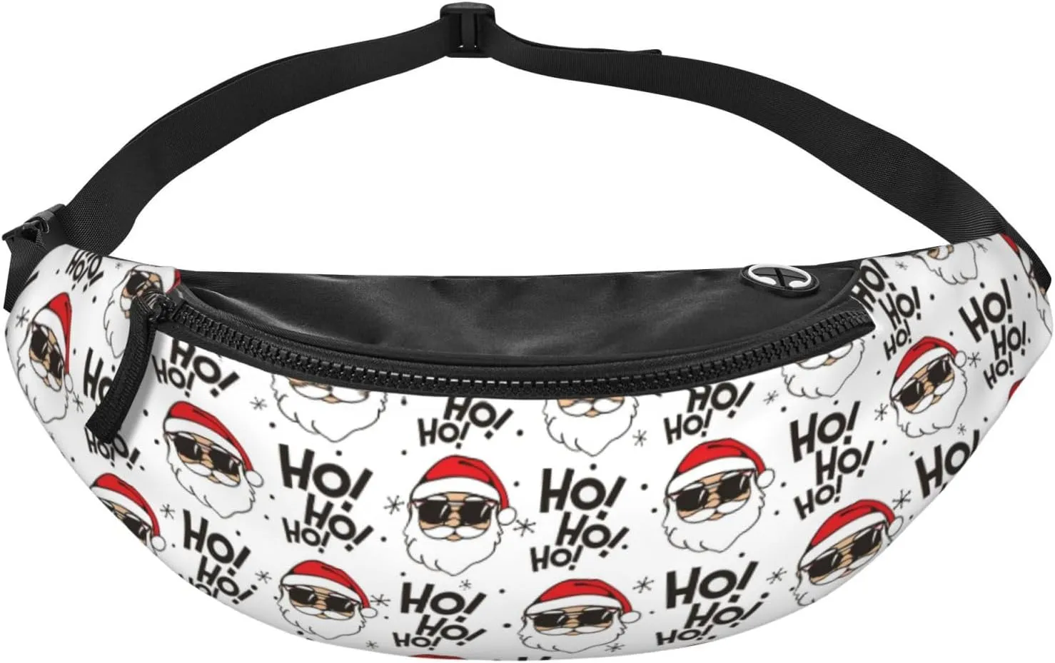 Christmas Santa Claus Pattern Fanny Pack, Black and White Holiday Design, Adjustable Belt