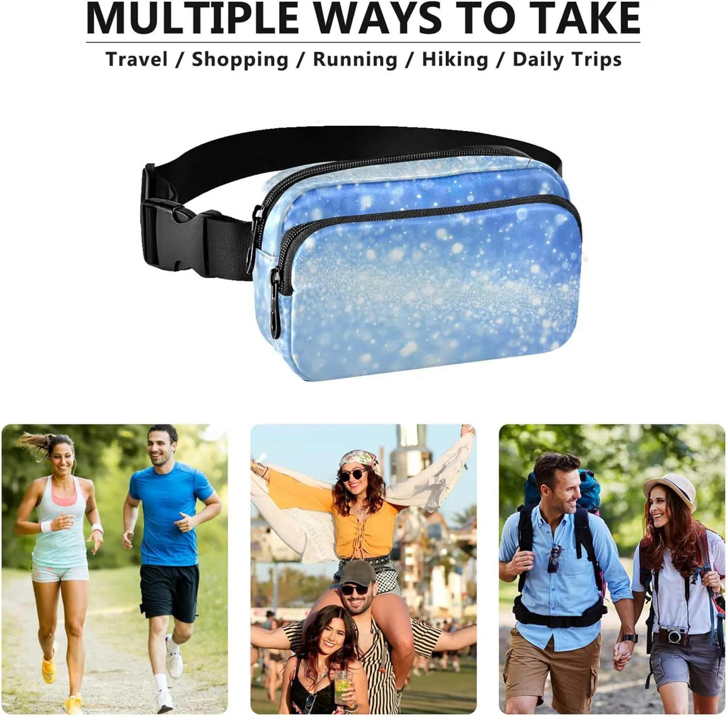 Christmas Snowfall Light Blue Women Fanny Packs Colorful Anti Theft Belt Bag Waterproof Crossbody Waist Purse