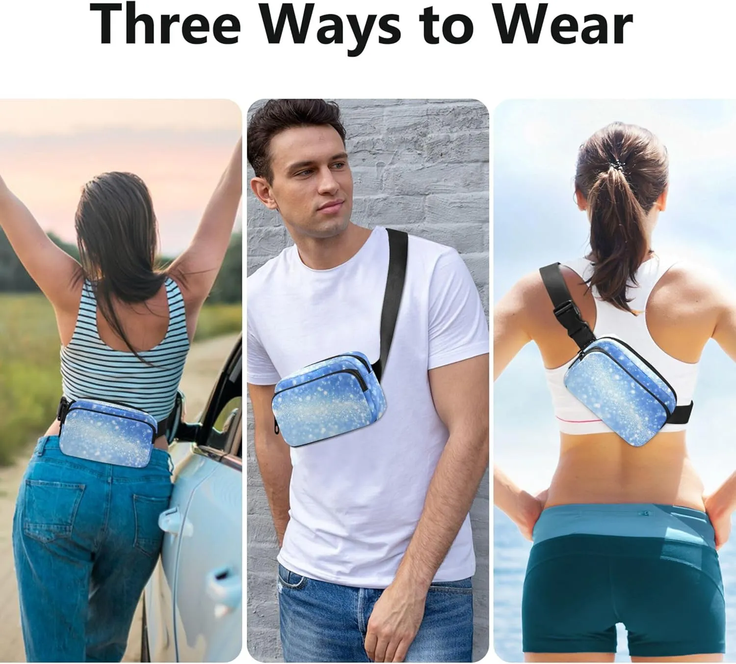 Christmas Snowfall Light Blue Women Fanny Packs Colorful Anti Theft Belt Bag Waterproof Crossbody Waist Purse