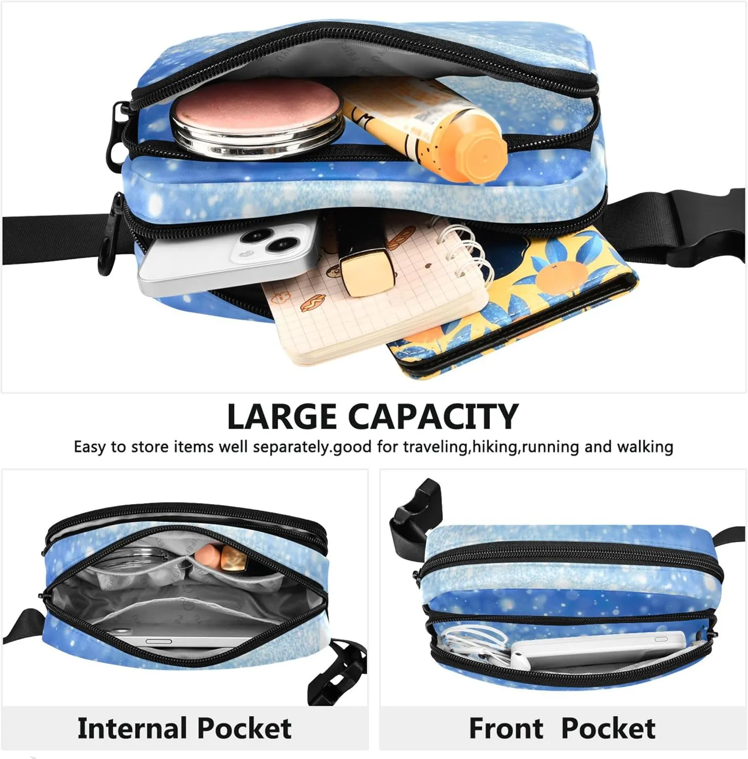 Christmas Snowfall Light Blue Women Fanny Packs Colorful Anti Theft Belt Bag Waterproof Crossbody Waist Purse