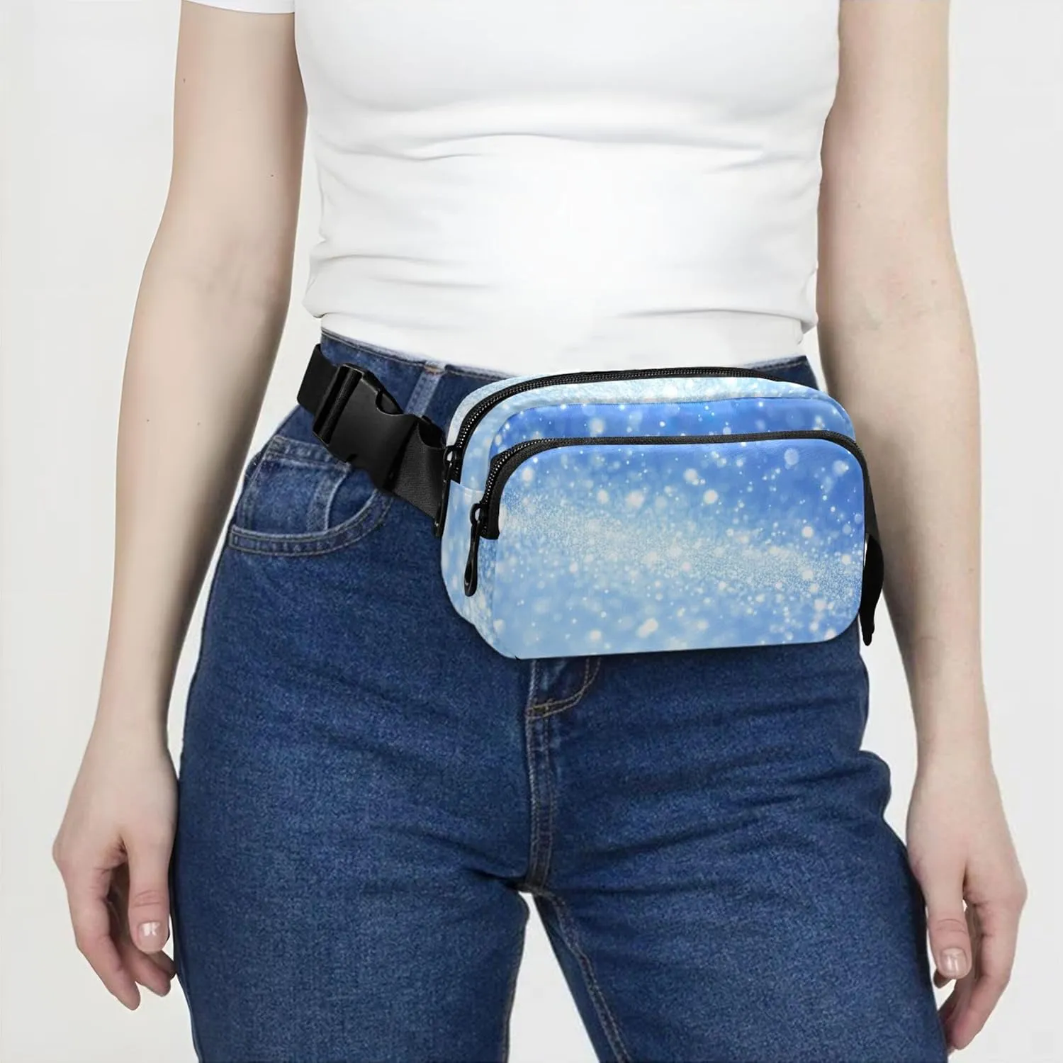 Christmas Snowfall Light Blue Women Fanny Packs Colorful Anti Theft Belt Bag Waterproof Crossbody Waist Purse