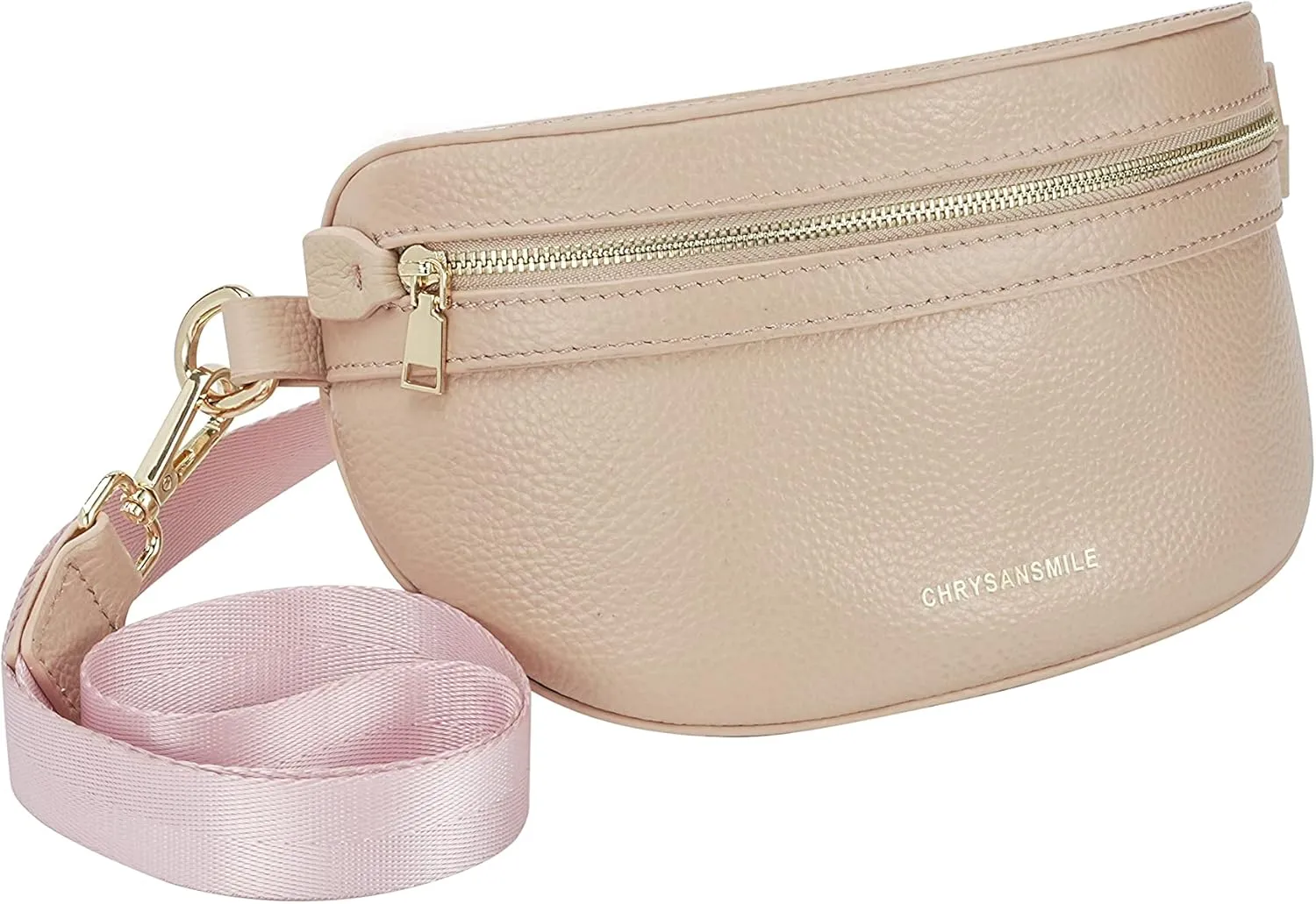 Chrysansmile Genuine Leather Belt Bag Crossbody Fanny Packs for Women Men Pink Fashion Waist Packs