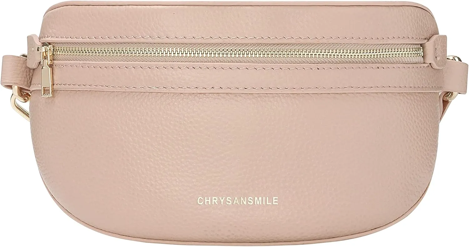 Chrysansmile Genuine Leather Belt Bag Crossbody Fanny Packs for Women Men Pink Fashion Waist Packs
