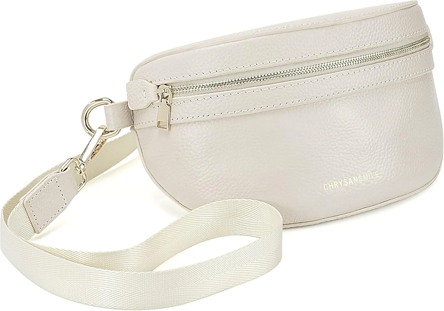 Chrysansmile Genuine Leather Belt Bag Crossbody Fanny Packs for Women Men White Fashion Waist Packs