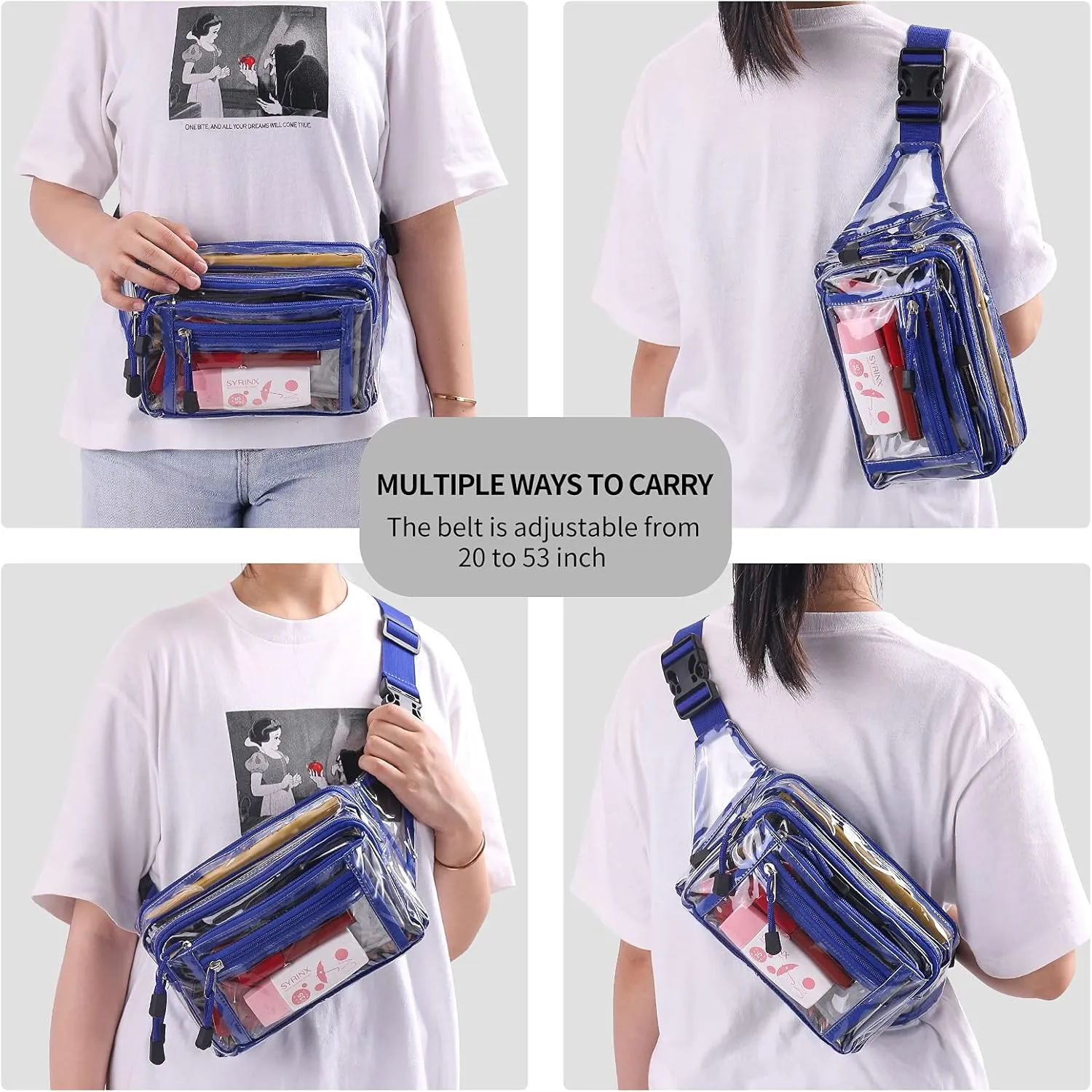 Clear Bag Stadium Approved Clear Fanny Pack for Women for Work,Multi-purpose Waist Bag for Travel & Sporting Event