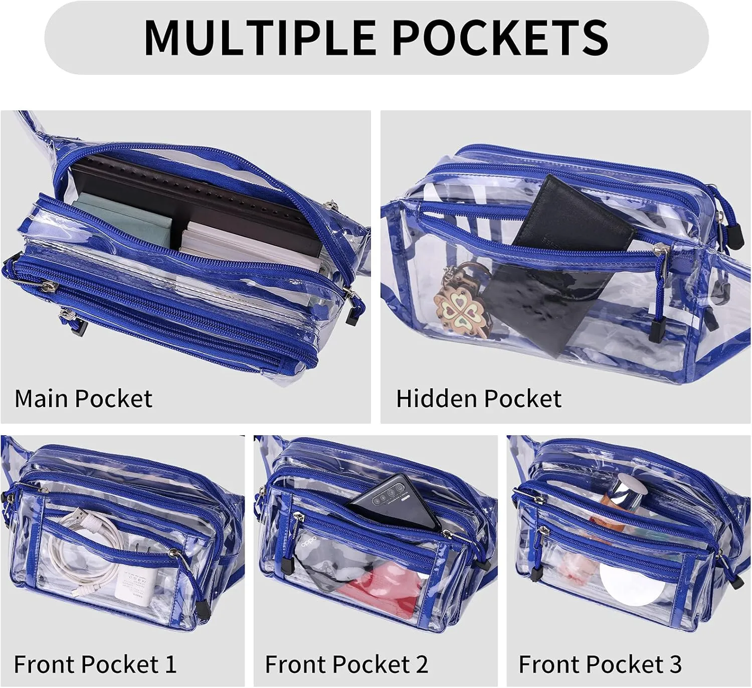 Clear Bag Stadium Approved Clear Fanny Pack for Women for Work,Multi-purpose Waist Bag for Travel & Sporting Event