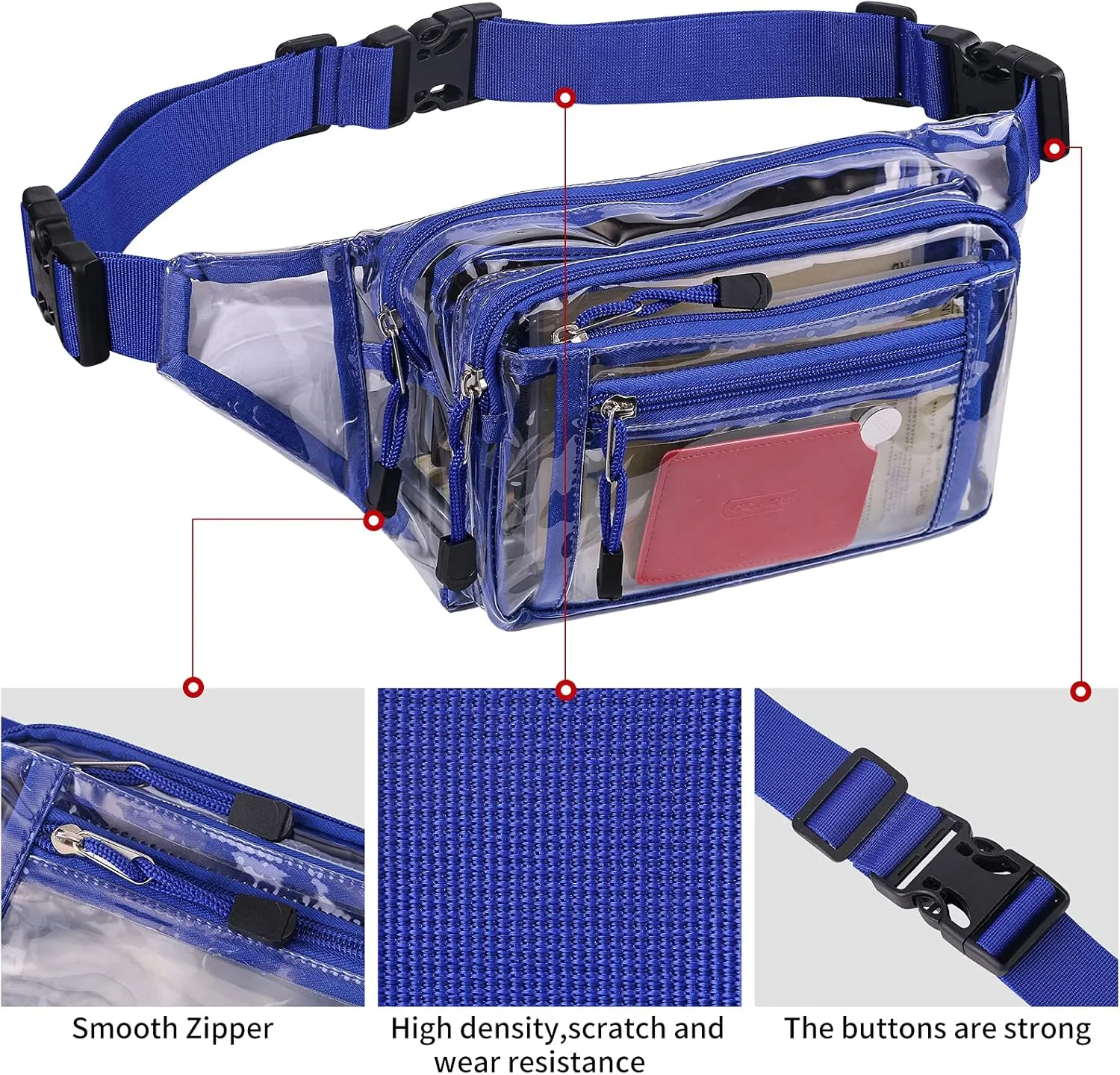 Clear Bag Stadium Approved Clear Fanny Pack for Women for Work,Multi-purpose Waist Bag for Travel & Sporting Event