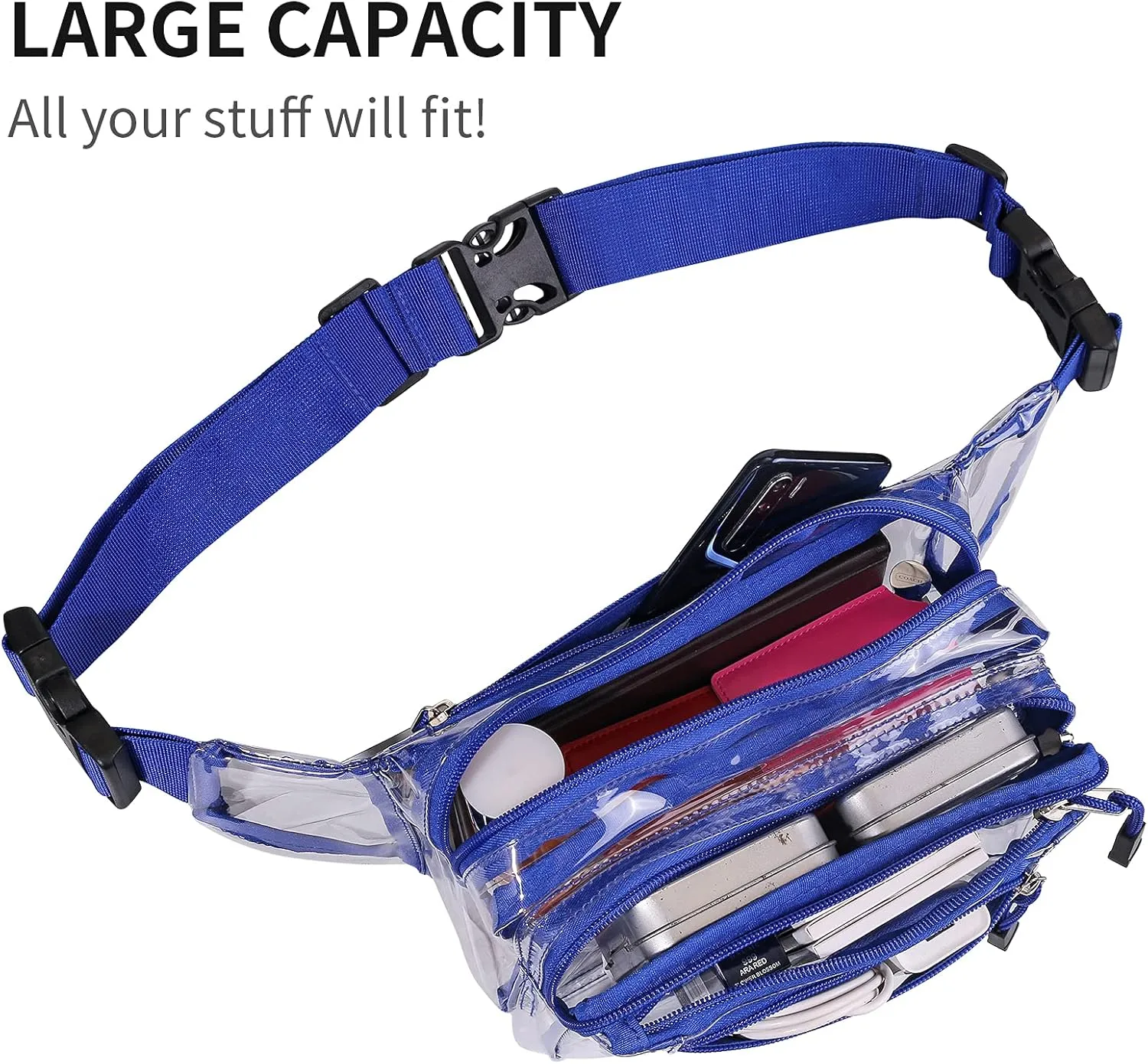 Clear Bag Stadium Approved Clear Fanny Pack for Women for Work,Multi-purpose Waist Bag for Travel & Sporting Event