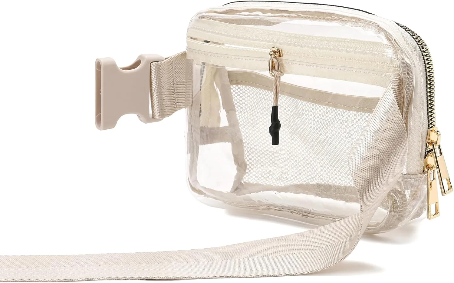Clear Belt Bag Clear fanny pack stadium approved for Women Men with Adjustable Strap Clear Crossbody Bag Waist Bag for Concerts Sports Travelling Hiking Running (BEIGE)