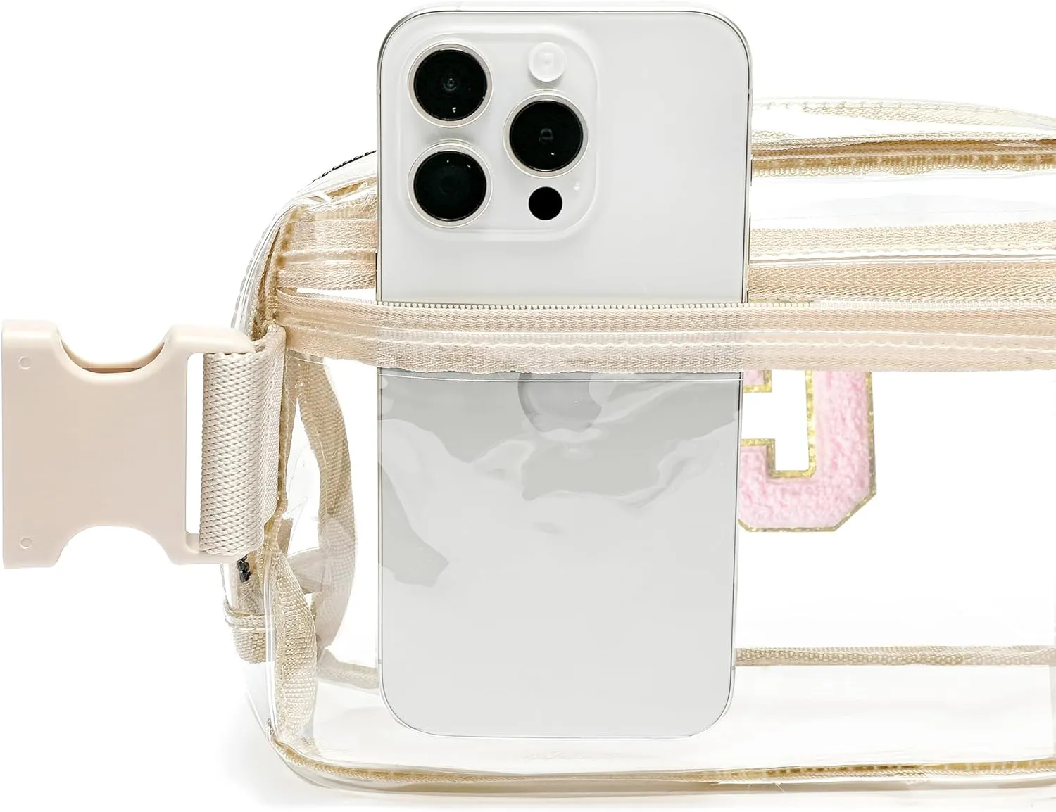 Clear Belt Bag Initial Letter Patch Clear fanny pack stadium approved for Women and Girl,Clear Crossbody Bag Waist Bag for Concerts Sports Travelling Hiking Running (C)