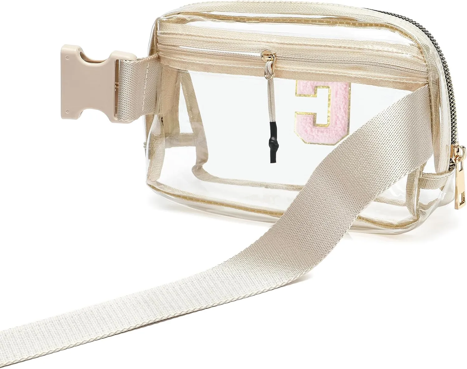 Clear Belt Bag Initial Letter Patch Clear fanny pack stadium approved for Women and Girl,Clear Crossbody Bag Waist Bag for Concerts Sports Travelling Hiking Running (C)