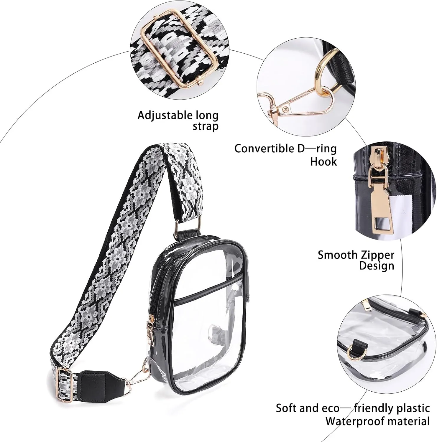 Clear Crossbody Bag for Stadium Events, Stadium Approved Clear Sling Bags for Game Day, Concerts