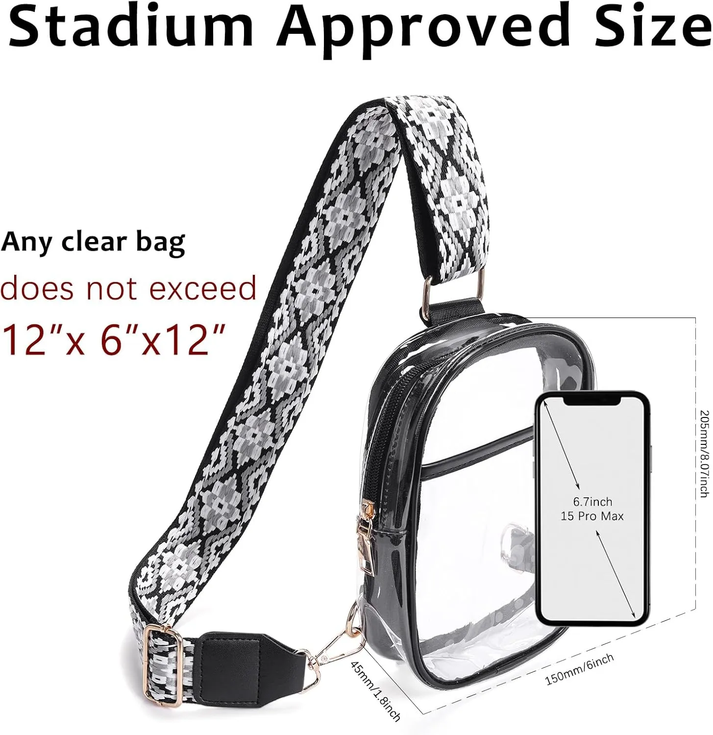 Clear Crossbody Bag for Stadium Events, Stadium Approved Clear Sling Bags for Game Day, Concerts