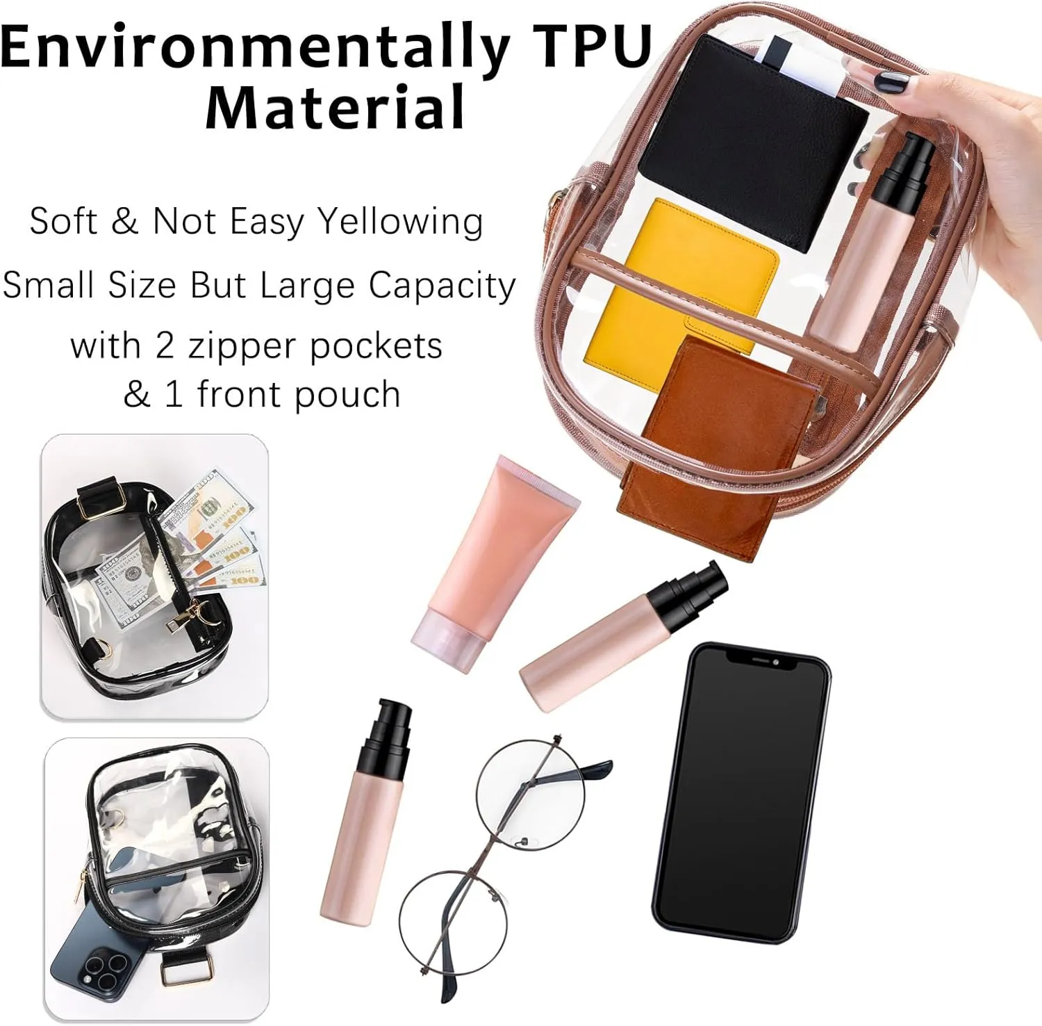 Clear Crossbody Bag for Stadium Events, Stadium Approved Clear Sling Bags for Game Day, Concerts