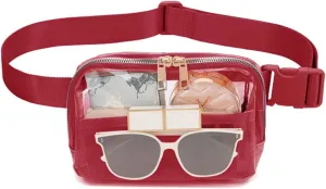 Clear Fanny Pack For Women, Fashion Waist Packs Clear Plastic Bag With Adjustable Strap For Beach Cycling Concert Outdoors Burgundy