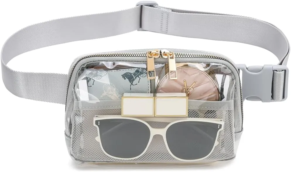 Clear Fanny Pack For Women, Fashion Waist Packs Clear Plastic Bag With Adjustable Strap For Beach Cycling Concert Outdoors Grey