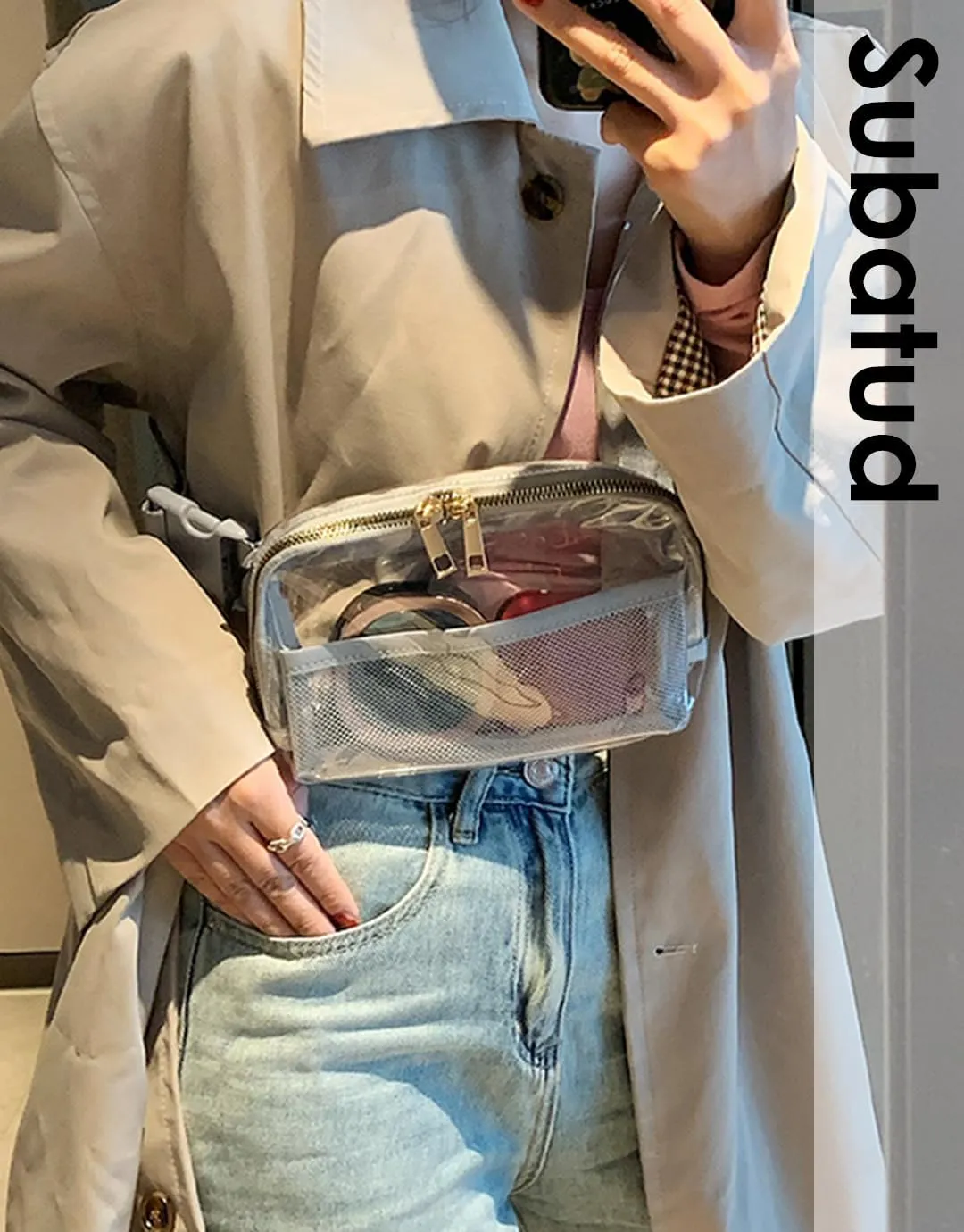 Clear Fanny Pack For Women, Fashion Waist Packs Clear Plastic Bag With Adjustable Strap For Beach Cycling Concert Outdoors Grey
