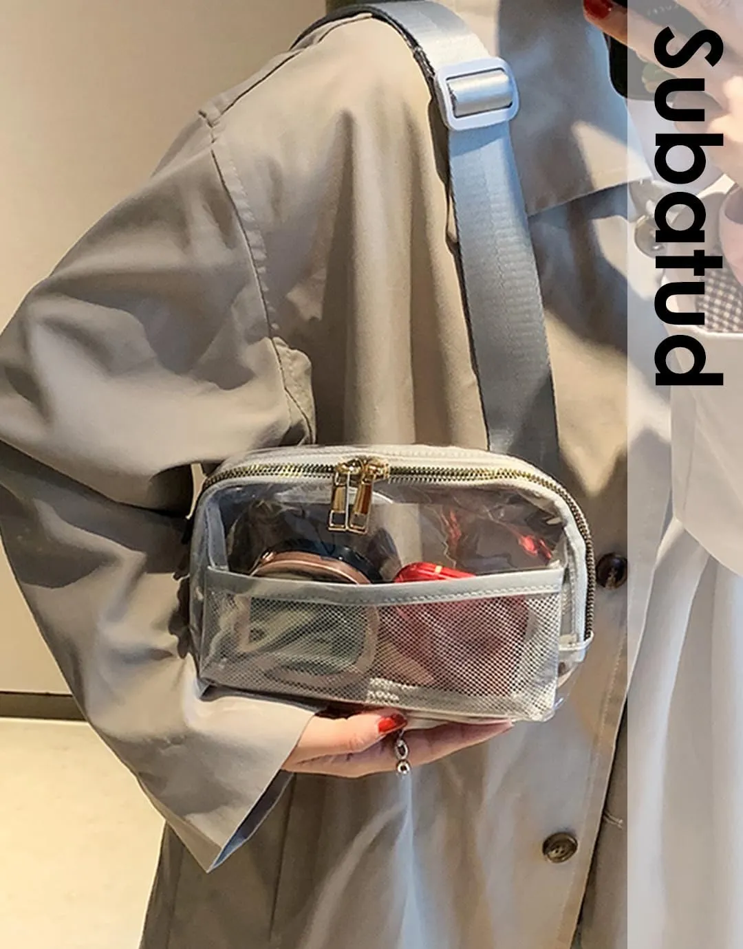 Clear Fanny Pack For Women, Fashion Waist Packs Clear Plastic Bag With Adjustable Strap For Beach Cycling Concert Outdoors Grey