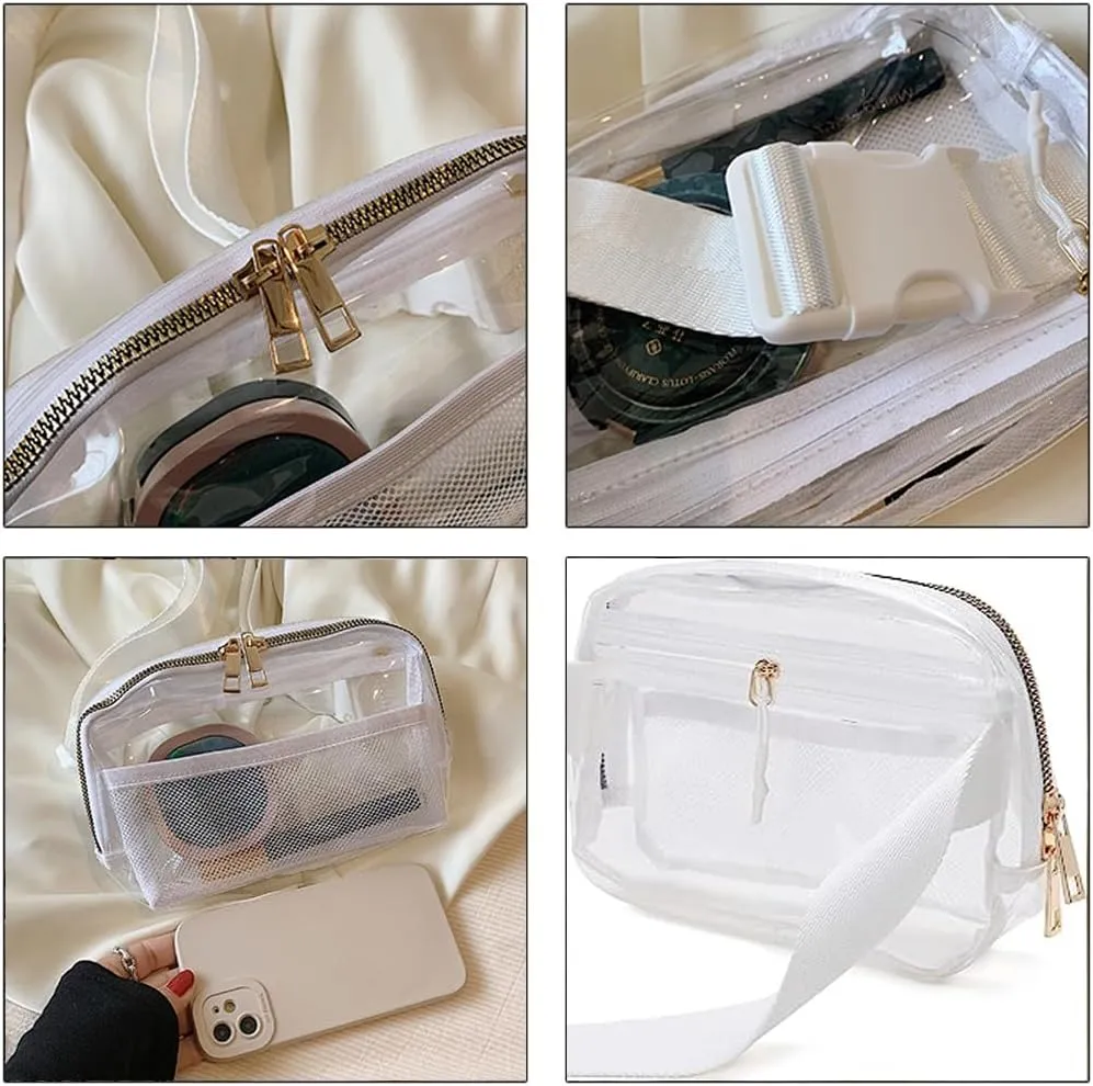 Clear Fanny Pack For Women, Fashion Waist Packs Clear Plastic Bag With Adjustable Strap For Beach Cycling Concert Outdoors Grey