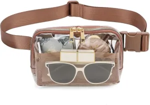 Clear Fanny Pack For Women Stadium Approved, Waist Bag For Men Clear Crossbody Purse Bag With Adjustable Strap For Workout Shopping Travel Festivals Brown