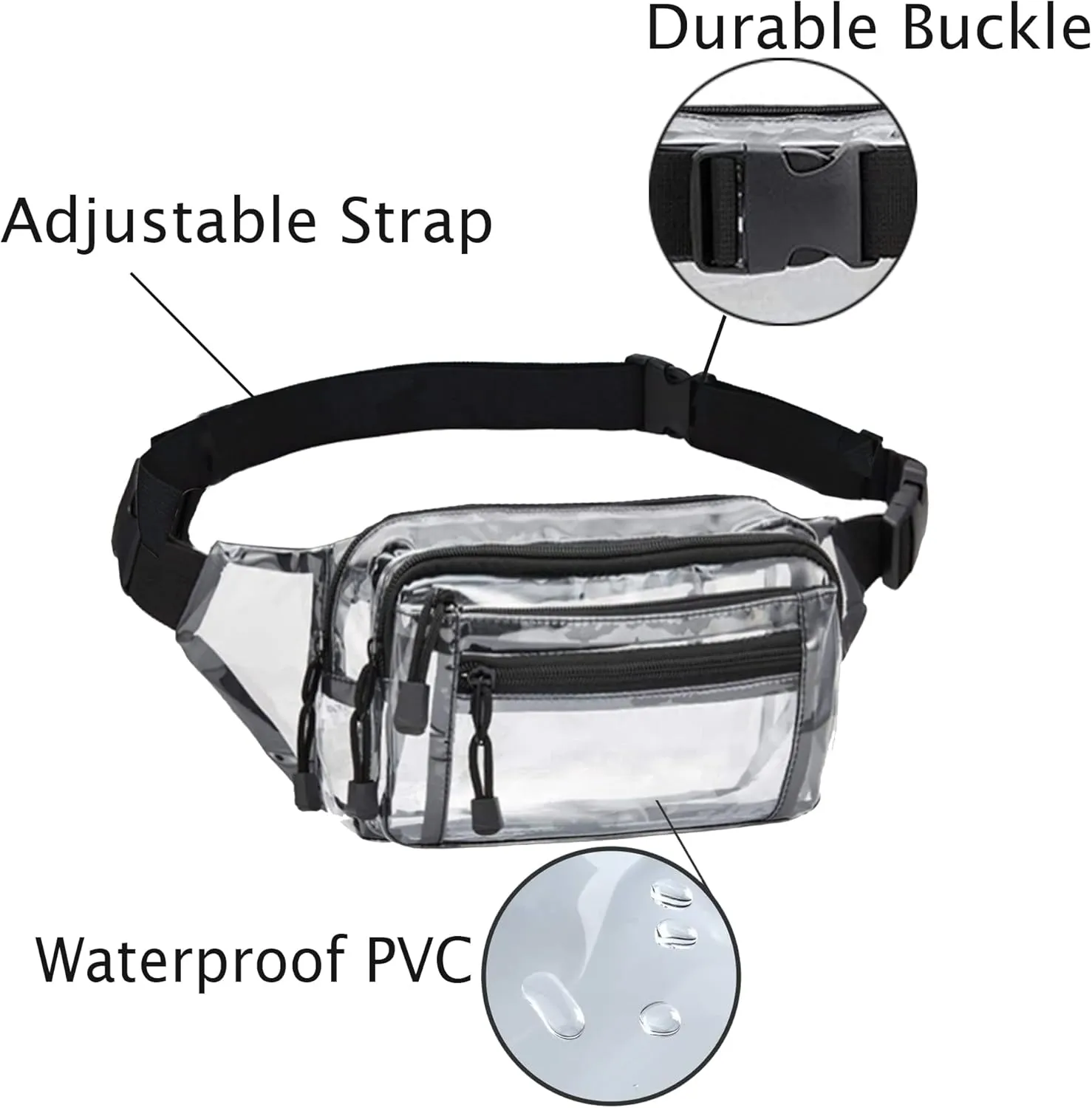 Clear Fanny Pack Stadium Approved Multi-purpose Waist Bag for Work,Travel & Sporting Event