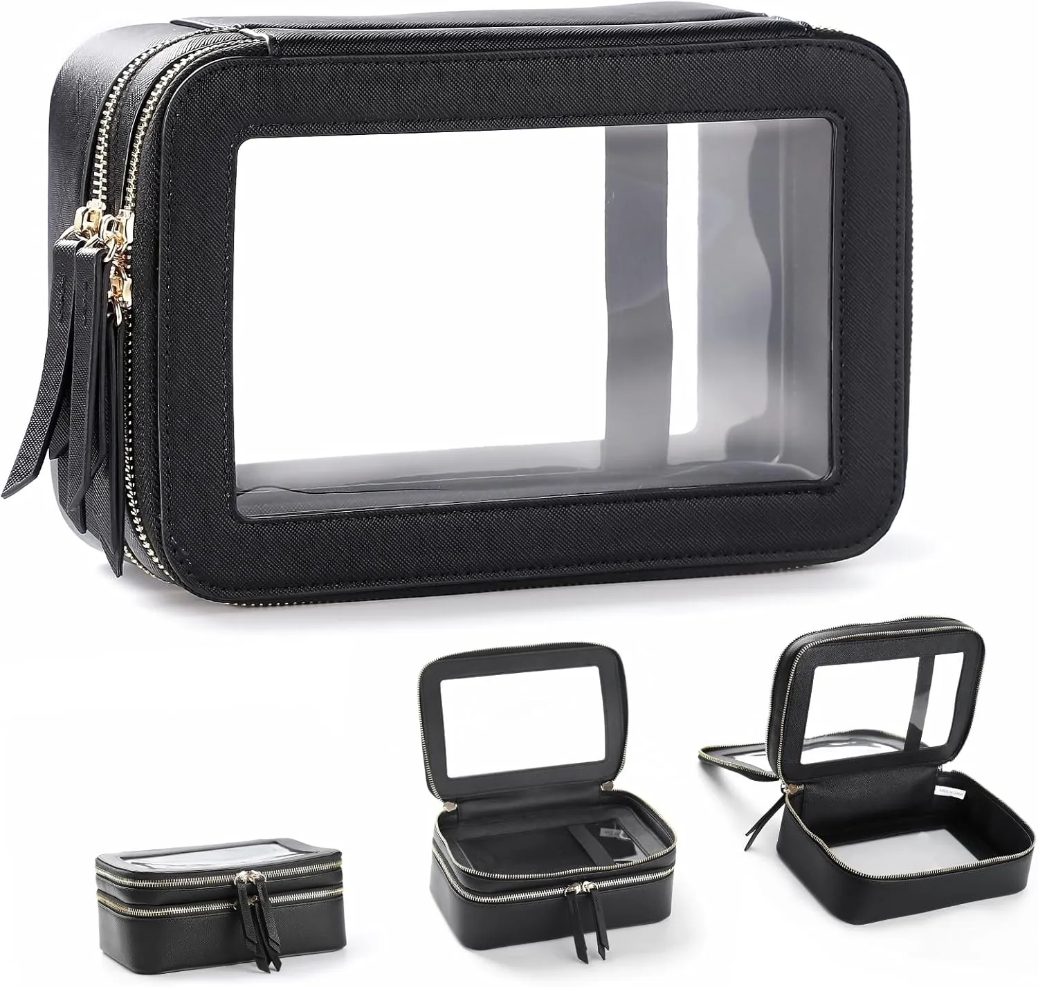 Clear Makeup Bags Travel Toiletry Bag, Clear Make Up Bag Cosmetic Bag, Portable Makeup Bag Zipper Pouch Travel Cosmetic Organizer Storage Bag (Black)