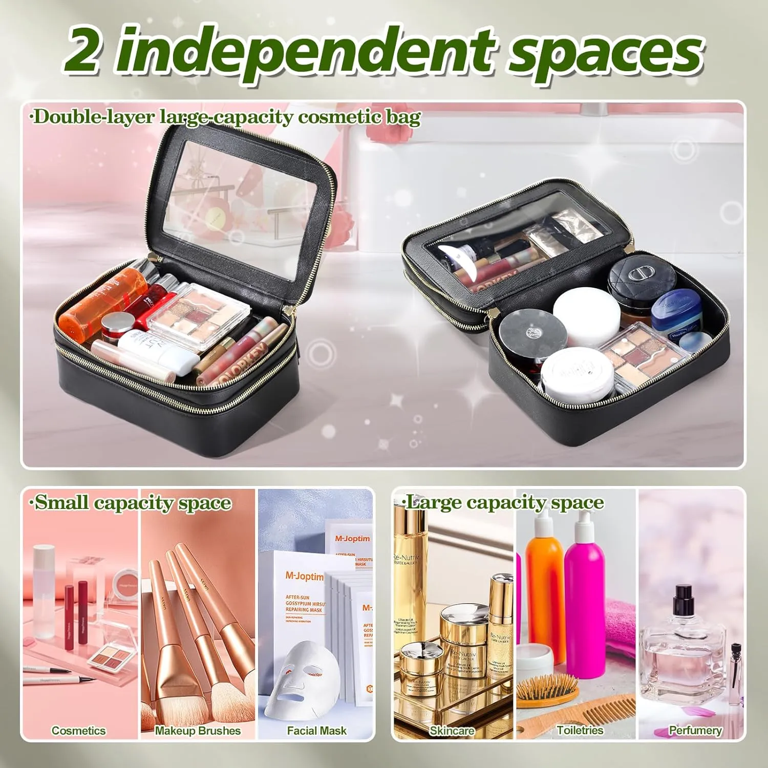Clear Makeup Bags Travel Toiletry Bag, Clear Make Up Bag Cosmetic Bag, Portable Makeup Bag Zipper Pouch Travel Cosmetic Organizer Storage Bag (Black)