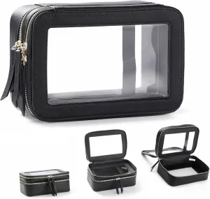 Clear Makeup Bags Travel Toiletry Bag, Clear Make Up Bag Cosmetic Bag, Portable Makeup Bag Zipper Pouch Travel Cosmetic Organizer Storage Bag (Black)