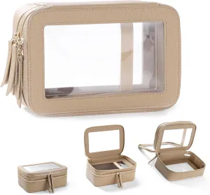Clear Makeup Bags Travel Toiletry Bag, Clear Make Up Bag Cosmetic Bag, Portable Makeup Bag Zipper Pouch Travel Cosmetic Organizer Storage Bag (Khaki)