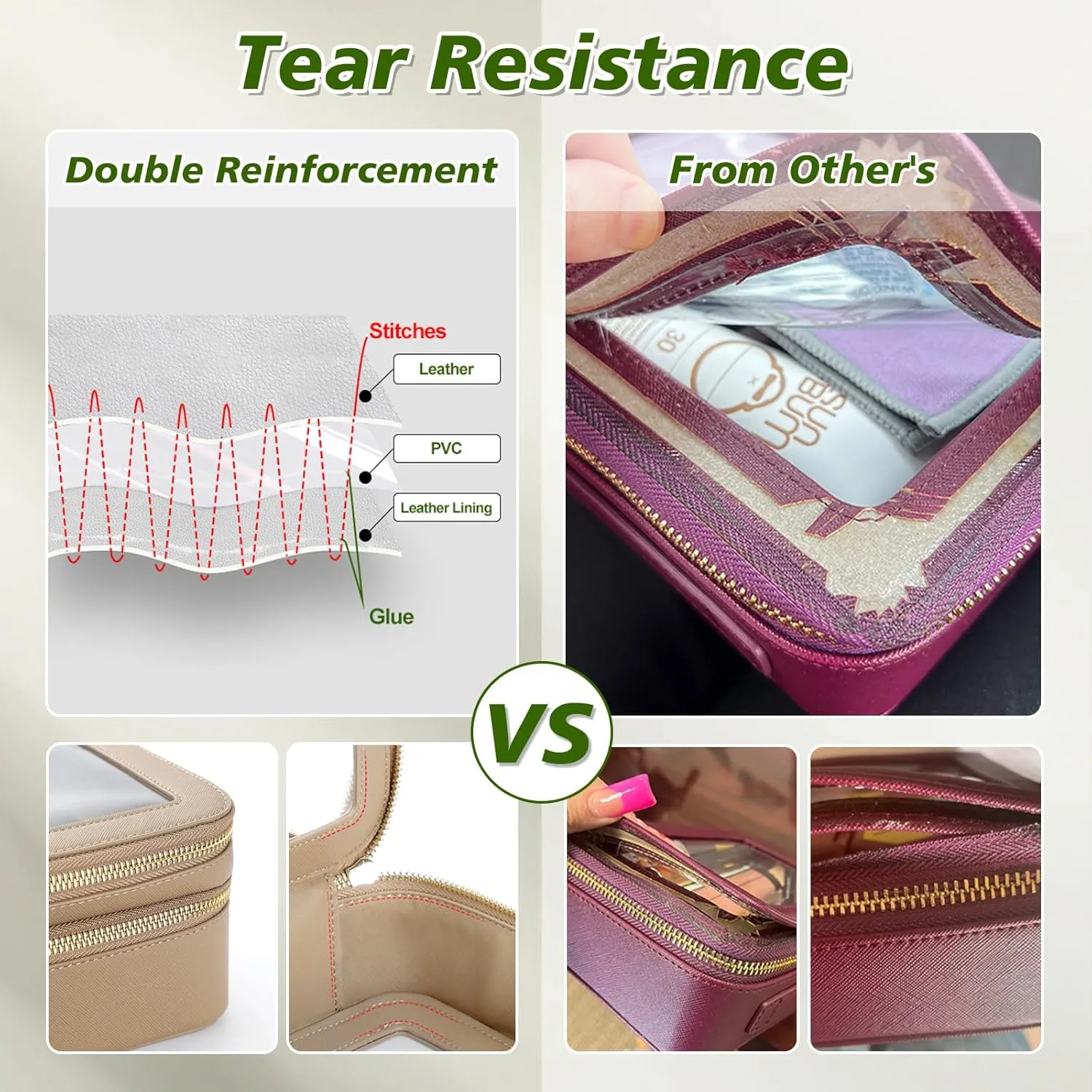 Clear Makeup Bags Travel Toiletry Bag, Clear Make Up Bag Cosmetic Bag, Portable Makeup Bag Zipper Pouch Travel Cosmetic Organizer Storage Bag (Khaki)