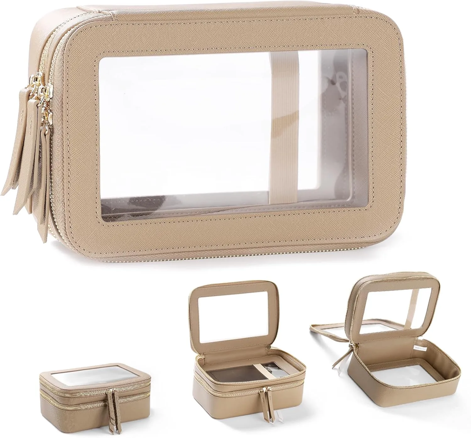 Clear Makeup Bags Travel Toiletry Bag, Clear Make Up Bag Cosmetic Bag, Portable Makeup Bag Zipper Pouch Travel Cosmetic Organizer Storage Bag (Khaki)