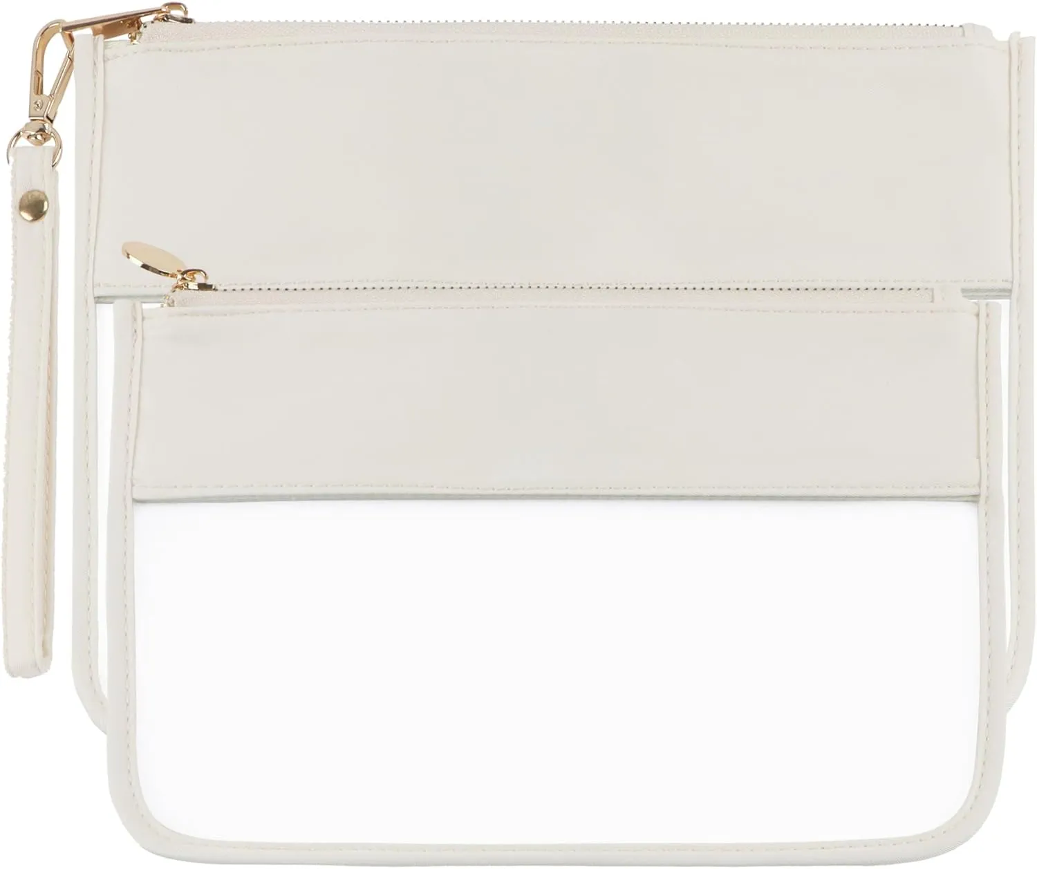 Clear Monogram Snacks Travel Essentials Cosmetic Brush Set(2pcs Glitter Chenille Beige-Plain) With Flat Zipper Pouch