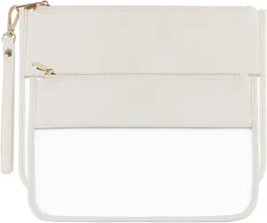 Clear Monogram Snacks Travel Essentials Cosmetic Brush Set(2pcs Glitter Chenille Beige-Plain) With Flat Zipper Pouch