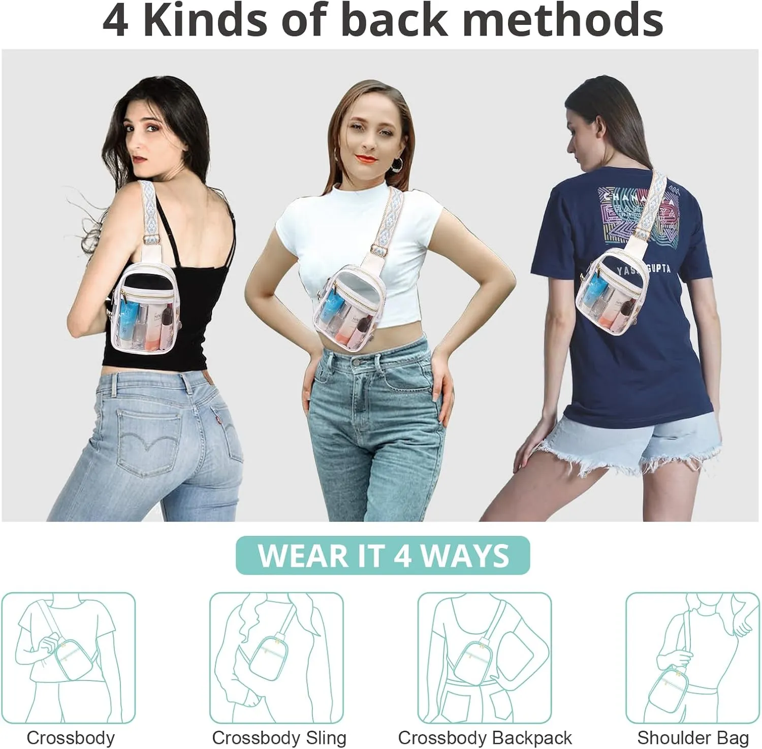Clear Sling Bag - Stadium Approved Fanny Pack for Women & Men - Transparent Crossbody Bag with Adjustable Guitar Straps for Sports, Beach, Events, Concerts, Festivals