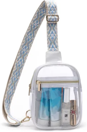 Clear Sling Bag - Stadium Approved Fanny Pack for Women & Men - Transparent Crossbody Bag with Adjustable Guitar Straps for Sports, Beach, Events, Concerts, Festivals