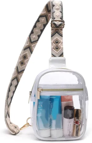 Clear Sling Bag - Stadium Approved Fanny Pack for Women & Men - Transparent Crossbody Bag with Adjustable Guitar Straps for Sports, Beach, Events, Concerts, Festivals
