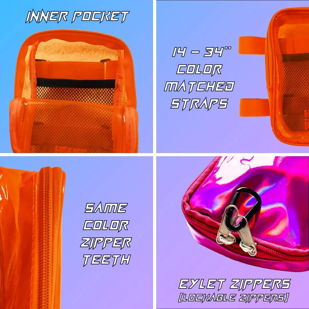 Clear Thigh Bag - Carnival Bag - Neon Thigh Bag w/Mesh Pocket & Double Zipper - Rave Bag for Women - Jelly Phone Holder Bag (Orange)