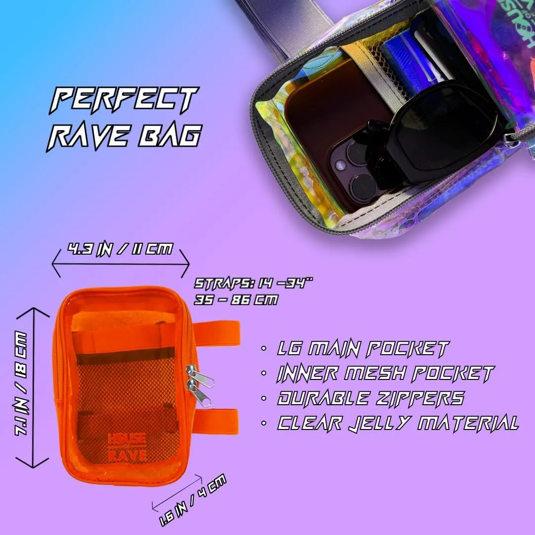 Clear Thigh Bag - Carnival Bag - Neon Thigh Bag w/Mesh Pocket & Double Zipper - Rave Bag for Women - Jelly Phone Holder Bag (Orange)