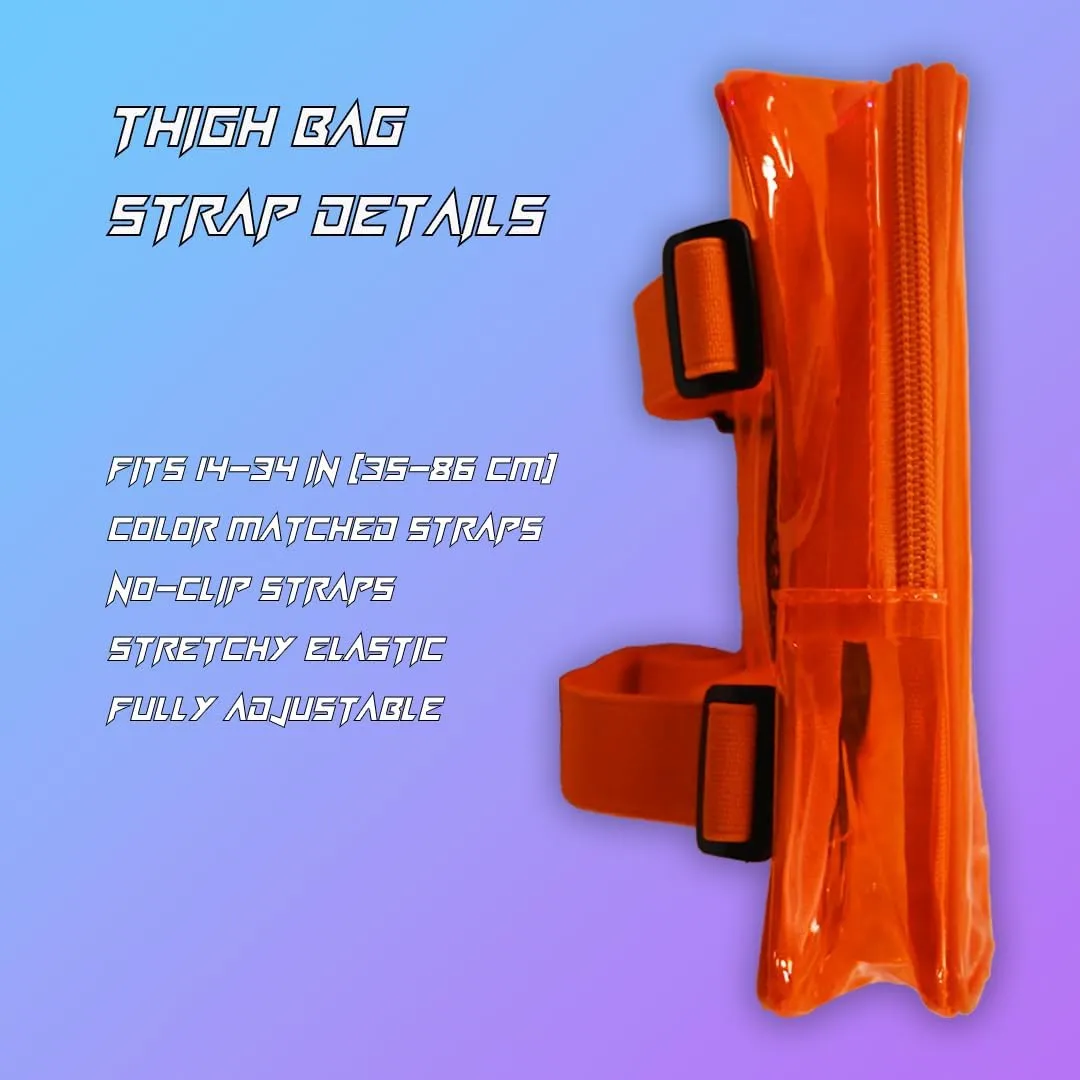 Clear Thigh Bag - Carnival Bag - Neon Thigh Bag w/Mesh Pocket & Double Zipper - Rave Bag for Women - Jelly Phone Holder Bag (Orange)