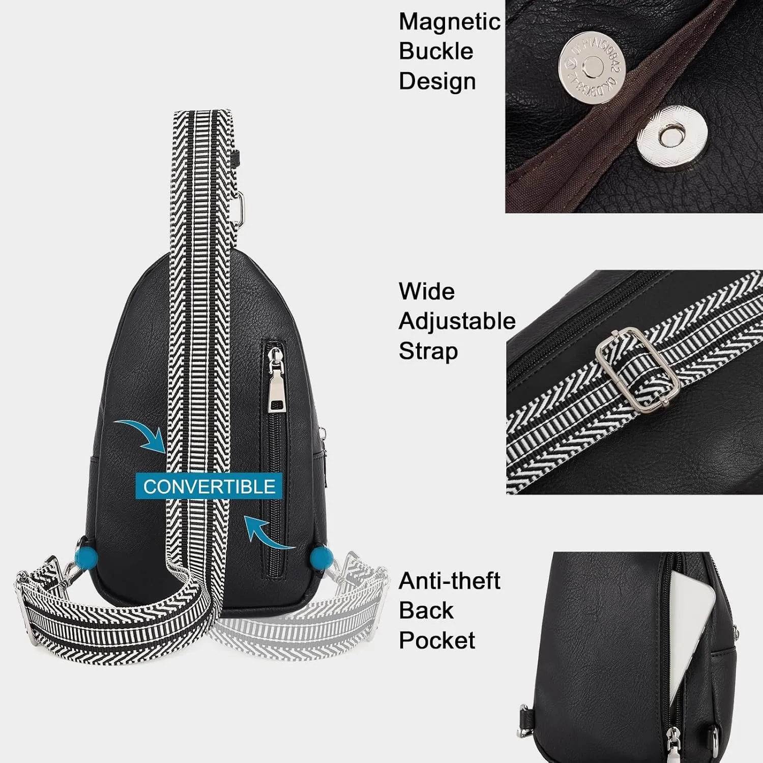 CLUCI Small Sling Bag for Women, Vegan Leather Fanny Pack Crossbody Bags for Women, Chest Bag With Guitar Strap