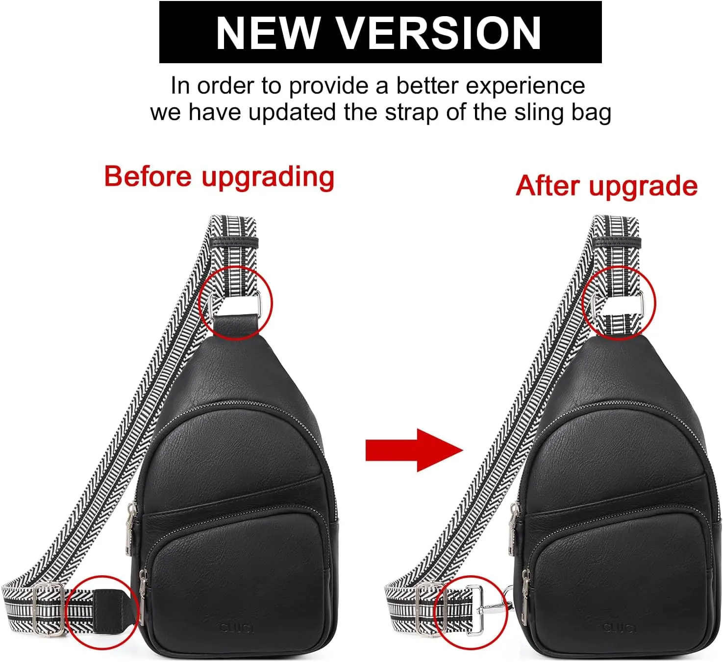 CLUCI Small Sling Bag for Women, Vegan Leather Fanny Pack Crossbody Bags for Women, Chest Bag With Guitar Strap