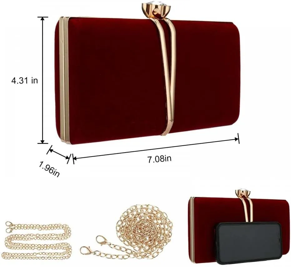 Clutch Bags for Women Vintage Evening HandBag Diamond Handbag Suede Velvet Purse With Detachable Chain Cocktail Purse